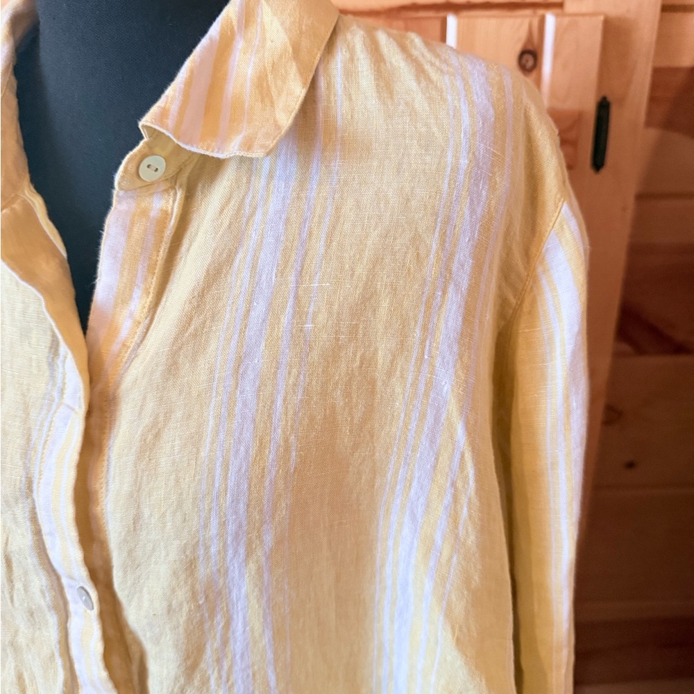 J. Jill Yellow and White Striped Button-Down Linen Top - Picture 2 of 6